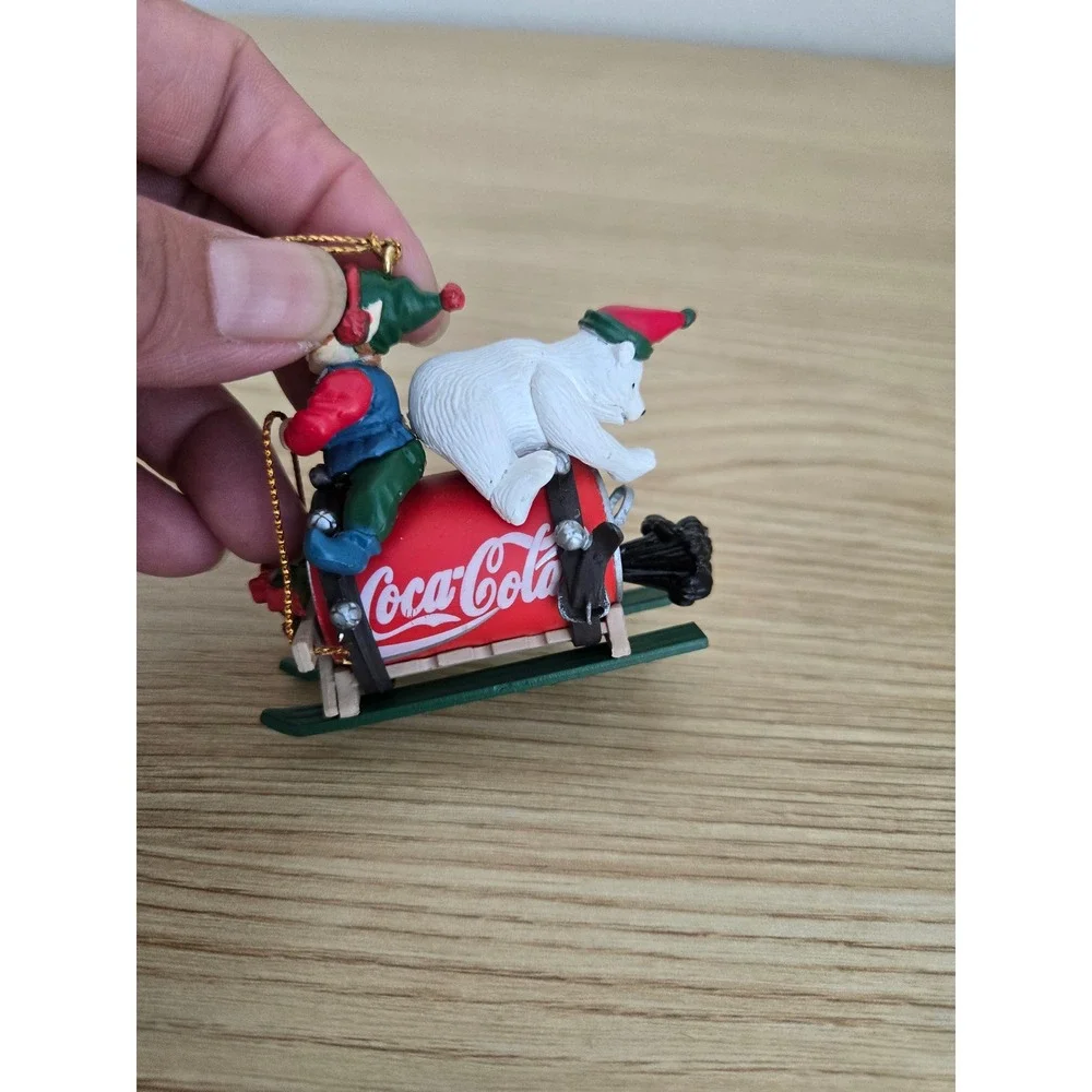 Coca-Cola Bottling Works Collection Polar Bear Elf Soda Can Sled Ornament Boxed